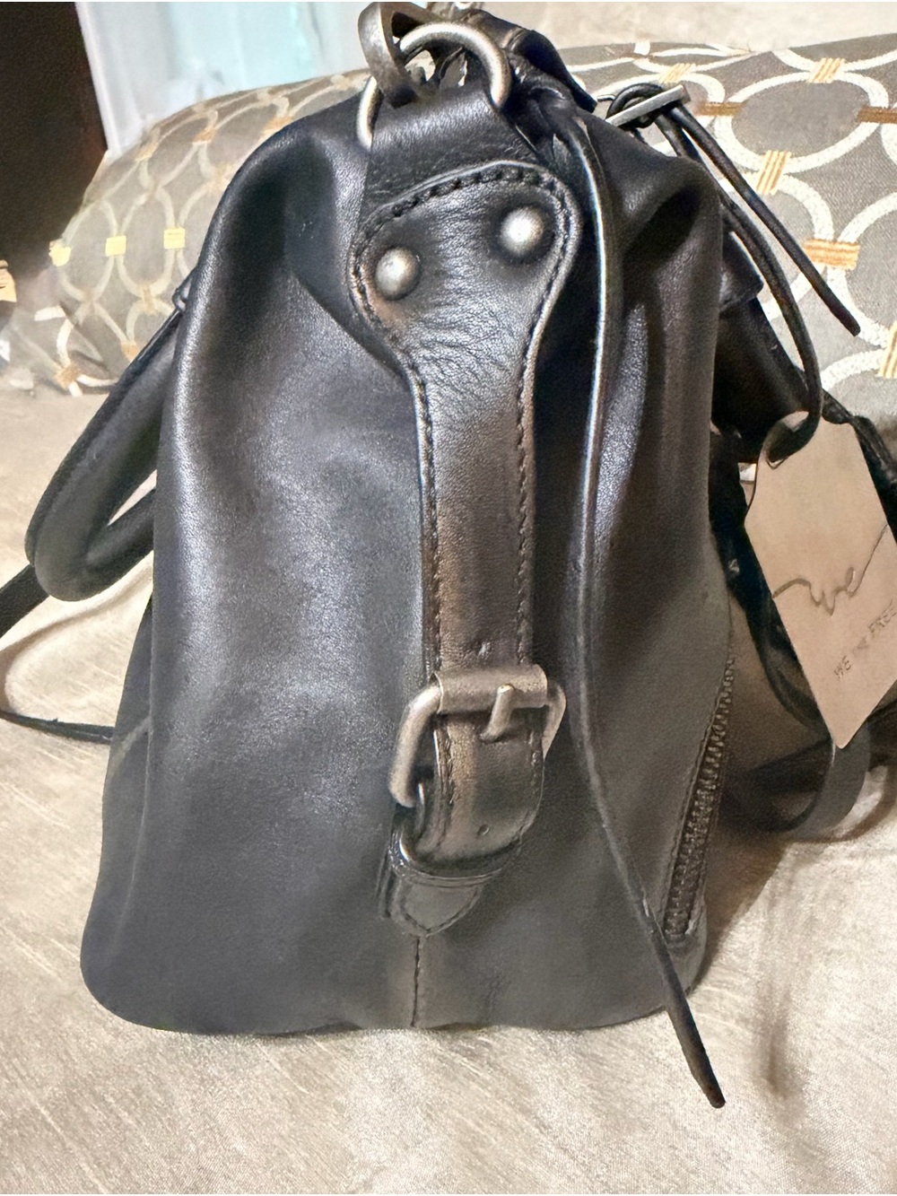 We The Free Black Leather Shoulder Bag with Tan Accent Charm Miniature Purse - Picture 3 of 10